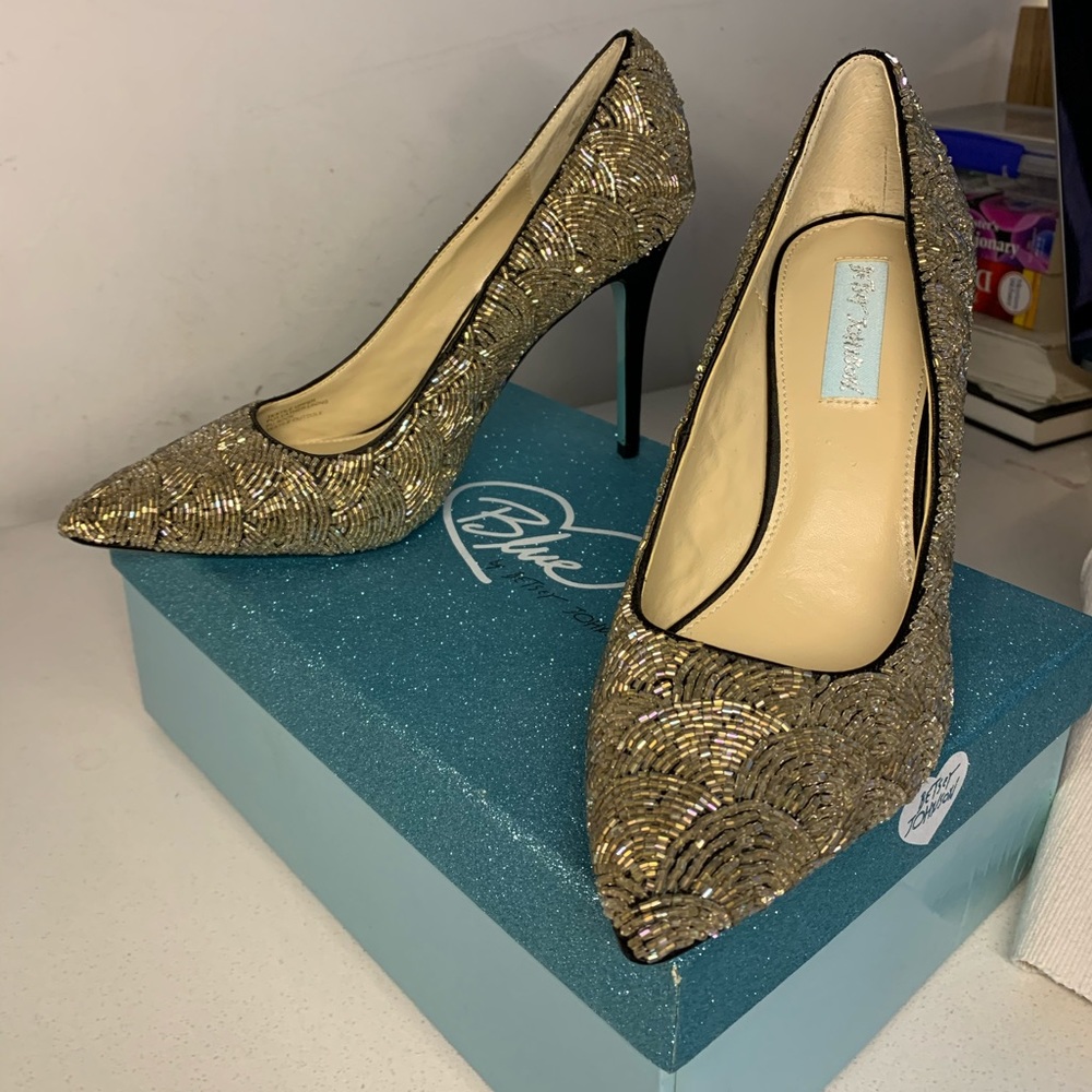 Blue by Betsy Johnson - Gold Beaded Stiletto Heels